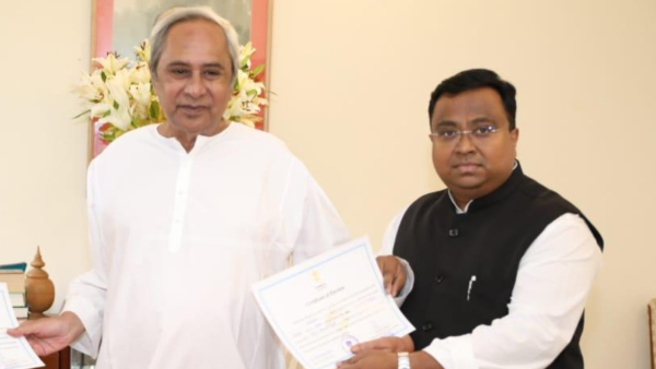 BJD Chief Naveen Patnaik and MP Sasmit Patra