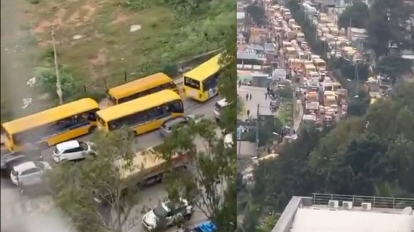 Massive Traffic Jam on Sarjapur Road After Fatal Truck-Crane Crash School Bus Delayed in Bengaluru