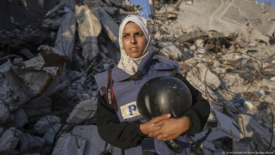 Reporters Without Borders says that of 210 journalists killed in Gaza it has evidence that at least 56 of them were deliberately targeted by Israel because of their work including freelancer Mariam Dagga pictured here in June 2024