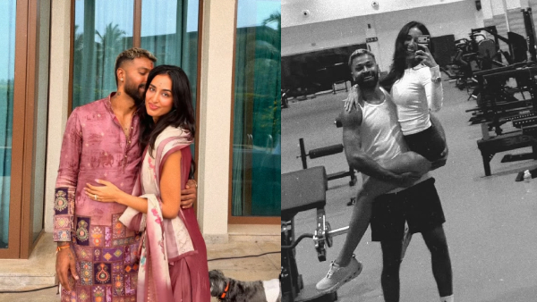 Hardik Carries Mahika in His Arms Posts Sweet Kiss During Festive Puja