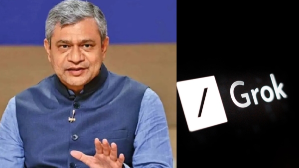 IT Minister Ashwini Vaishnav and Grok Logo IT Minister Ashwini Vaishnav and Grok Logo