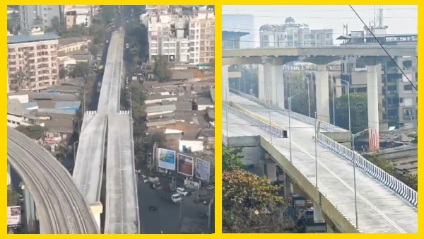 Mumbai Flyover Viral Video Exposes Design Flaw as 4-Lane Road Narrows to 2 Lanes Mid-Air in Mira-Bhayandar Mumbai Flyover Viral Video Exposes Design Flaw as 4-Lane Road Narrows to 2 Lanes Mid-Air in Mira-Bhayandar