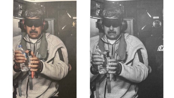 Venezuelan President Nicolas Maduro handcuffed Venezuelan President Nicolas Maduro handcuffed