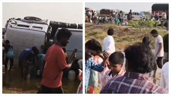 21 000 Litres of Ghee Spilled as Tirumala Tanker Overturns Villagers Rush With Buckets - Watch 21 000 Litres of Ghee Spilled as Tirumala Tanker Overturns Villagers Rush With Buckets - Watch
