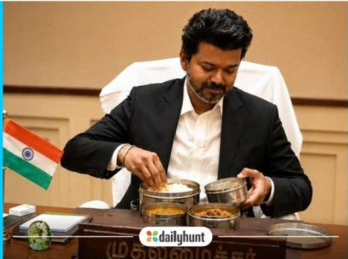 AI-generated image of CM Vijay with tiffin box
