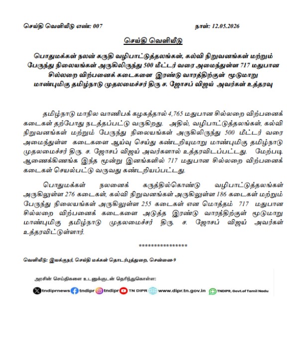 Tamil Nadu CM Vijay Orders Shutdown of 717 TASMAC Shops Near Schools Temples Bus Stand Tamil Nadu CM Vijay Orders Shutdown of 717 TASMAC Shops Near Schools Temples Bus Stand
