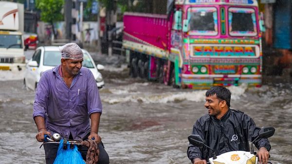 Heavy monsoon rain clouds over Mumbai skyline