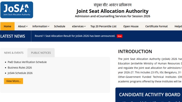 JoSAA Counselling 2026 Round 1 Seat Allotment Released Candidates Can Check Results at josaa nic in