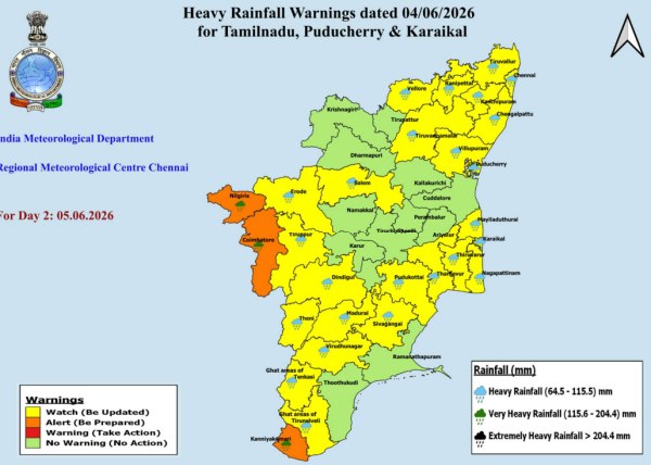 Tamil Nadu Weather Chennai OnYellow Alert as Heavy Rain to Hit 16 Dists Today 26 Tomorrow