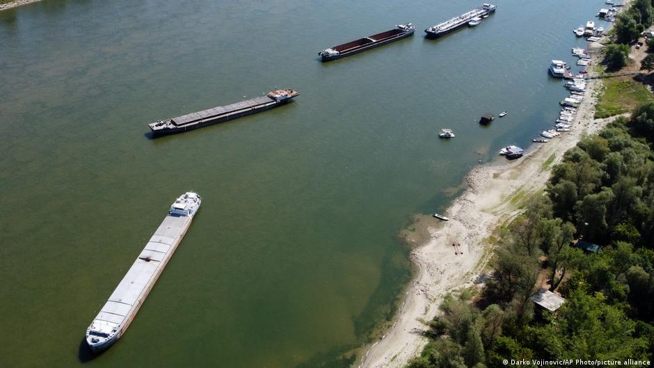 Cargo ships anchor near Petrovaradin Serbia on the Danube amid extremely low levels of water following an extended period of drought Cargo ships anchor near Petrovaradin Serbia on the Danube amid extremely low levels of water following an extended period of drought