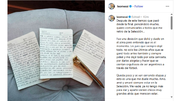 Lionel Messi Retirement Post