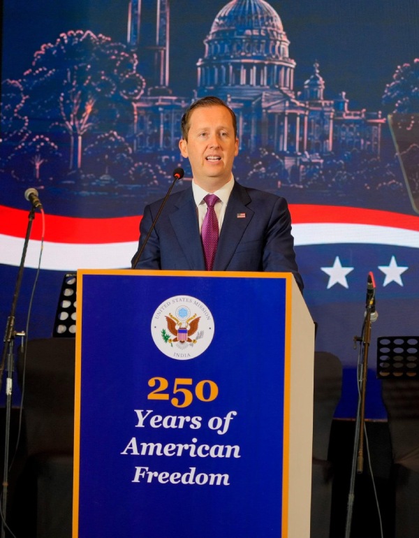 United States Ambassador Sergio Gor delivers the keynote address at the U S Mission s National Day celebration in Bengaluru on September 6