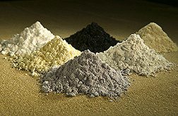 Six rare-earth oxide powders arranged in a circle Six rare-earth oxide powders arranged in a circle