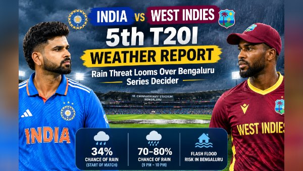 India vs West Indies 5th T20I Bengaluru Weather Report