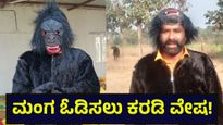ಮಂಗಗಳಿಗೆ ಪಾಠ ಕಲಿಸಲು ಕರಡಿ ವೇಷ ಹಾಕುವ ವ್ಯಕ್ತಿ, ಇಲ್ಲಿದೆ ನೋಡಿ ವಿಚಿತ್ರ ಗೆಟಪ್ | Sircilla District