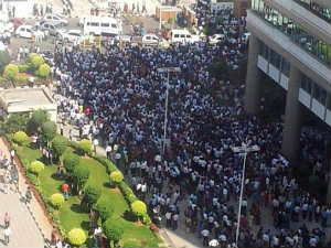 People gathered outside office (NDTV twitter pic) People gathered outside office (NDTV twitter pic)