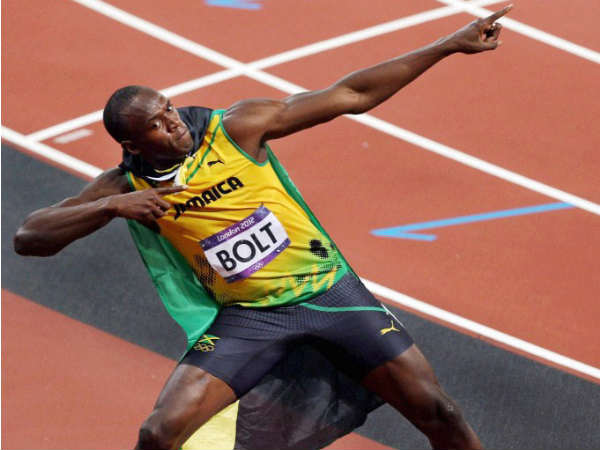 Usain Bolt celebrates Usain Bolt celebrates