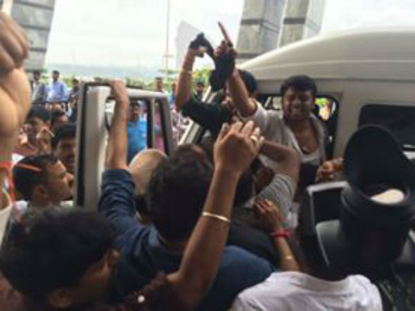 Former MP Ramya's car attacked in Kenjaru Mangaluru