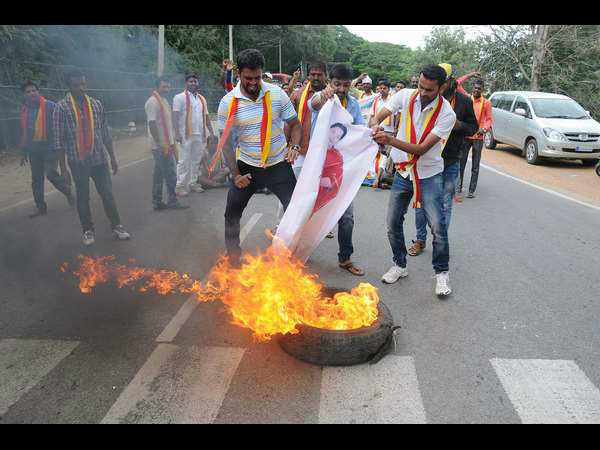 BSNL tower climbed by Karnataka rakshana vedike protesters