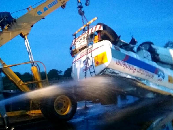 Petrol tanker topple in Chamarajanagar 