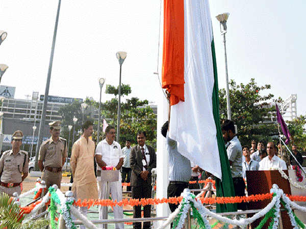 Minister Rai hoists monumental 100FT high national flag at Mangaluru International Airport Minister Rai hoists monumental 100FT high national flag at Mangaluru International Airport