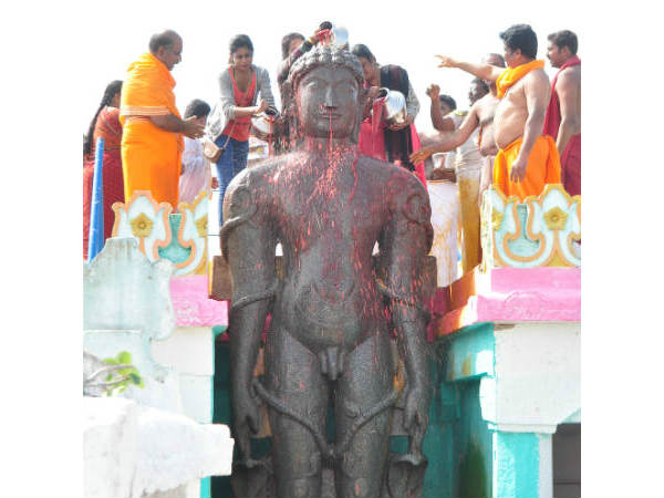 Gomateshwara statue take many colours during Mastakabhisheka