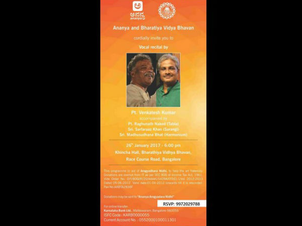  Vocal recital program to help Chandrashekhar Badiger