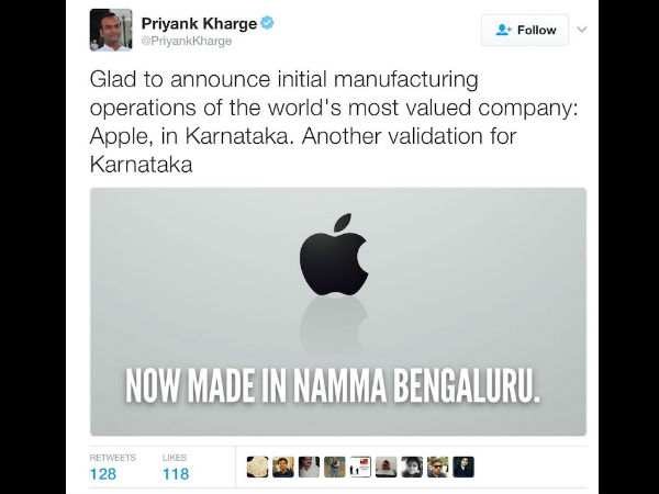 Karnataka Announces 'Initial Manufacturing Operations' of Apple in India