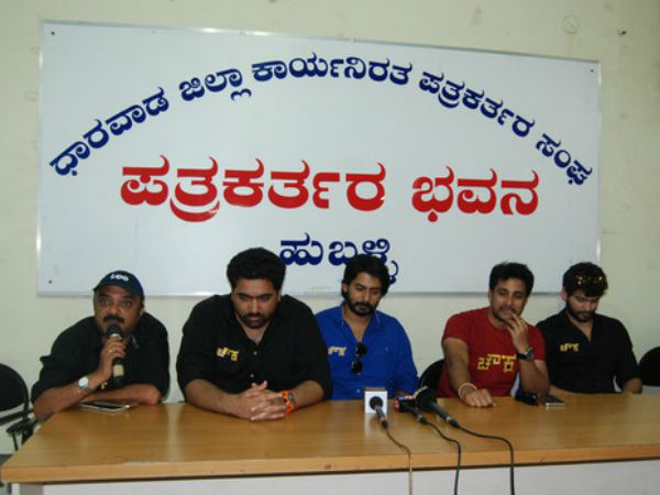Kannada movie Chowka team in Hubballi for celebration