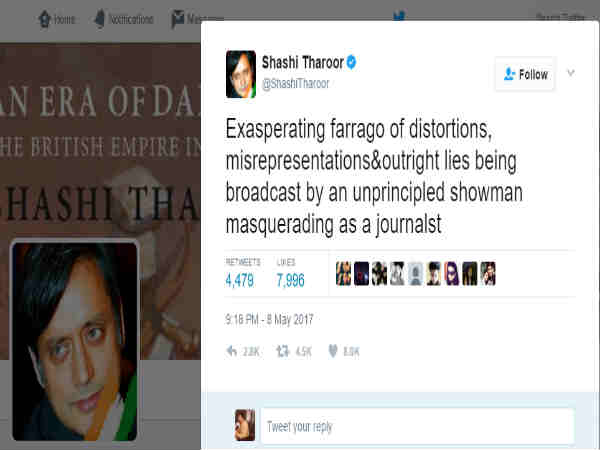 ಅರ್ನಬ್ ವಿರುದ್ದ ಹರಿಹಾಯ್ದ ಶಶಿ ತರೂರ್