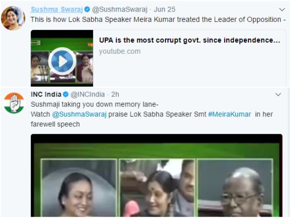 Sushma Swaraj attacks Meira Kumar, Congress takes Sushma down memory lane 