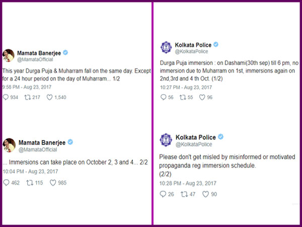 ಮುಖ್ಯಮಂತ್ರಿ ಮಮತಾ ಮತ್ತು ಕೊಲ್ಕತ್ತಾ ಪೊಲೀಸರ ಟ್ವೀಟ್ 