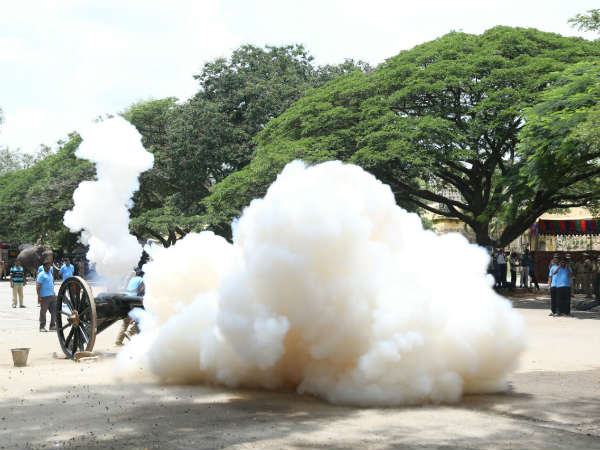 Rehearsal for Jamboo Savari elephants in Mysuru palace