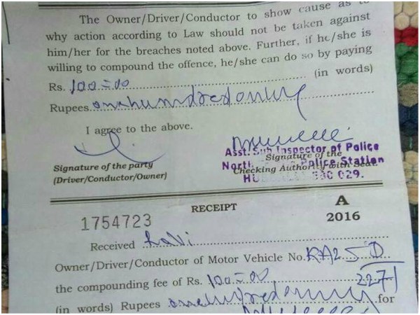 Rs 100 fine for car driver for not wearing helmet in Hubblli!