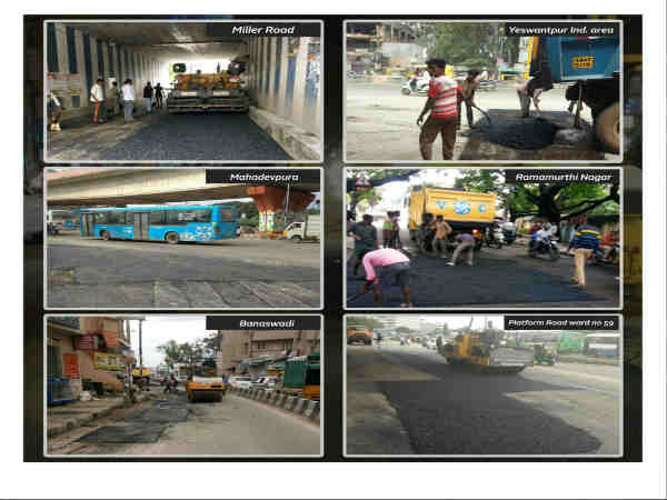 Bengaluru roads potholes filling work in full swing during late night Bengaluru roads potholes filling work in full swing during late night