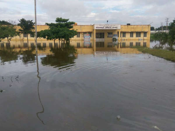 After heavy rain in the state a district hospital in Ramanagara is filled with water