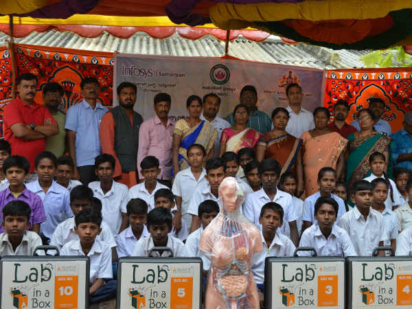 Infosys samarpana trust distributes science materials to students 
