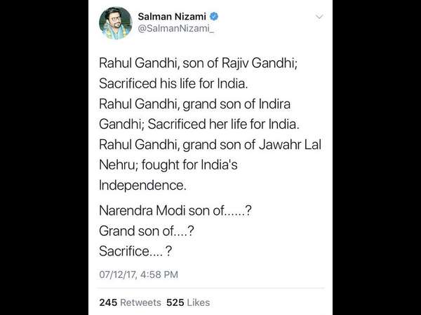 ಸಲ್ಮಾನ್ ನಿಜಾಮಿ ಟ್ವೀಟ್ ನಲ್ಲೇನಿತ್ತು?