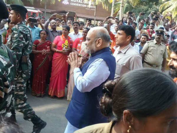 BJP President Amit Shah arrived in Bengaluru to meet BJP leaders.