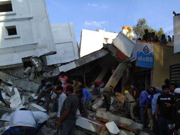KJ George visits to Sarjapur building collapse place