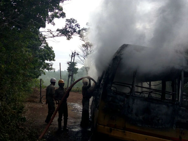 School Bus catch fire in Sullia