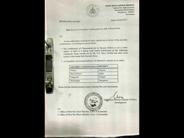 “IB document advising Siddaramaiah not to fight from Chamundeshwari fake”