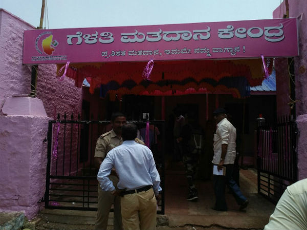 Chocolates are distributed to voters in Katageri village