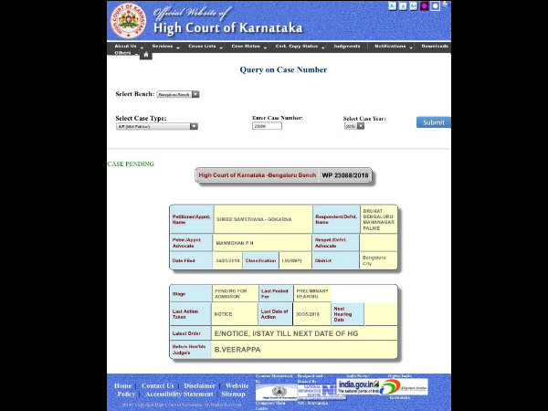 Ramachandrapura Mutt CA site Khata cancellation by BBMP, High Court given stay 