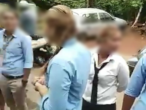 Girls team is dressed up like a college girls and begging Girls team is dressed up like a college girls and begging