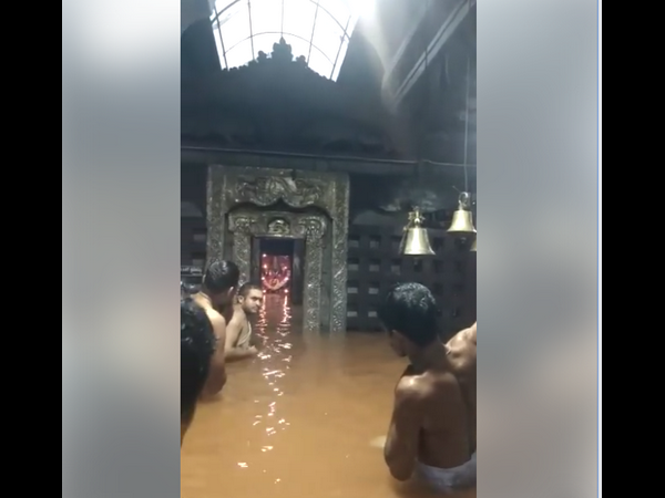 River water entering into Durga Parameshwari garbhagudi every year in Kamalashile temple 