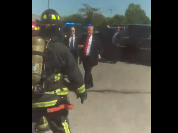 Donald Trump stops car to meet fire fighters 