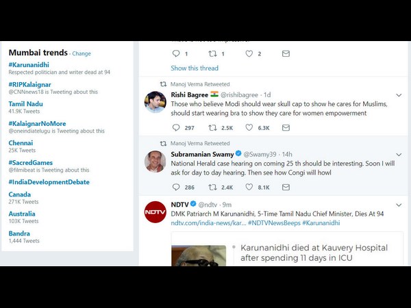 ಮುಂಬೈನ ಟಾಪ್ 10ಟ್ಯಾಗ್ ಗಳಲ್ಲಿ ಮೊದಲ 5ಟ್ಯಾಗ್ ಗಳು ಕರುಣಾನಿಧಿ 