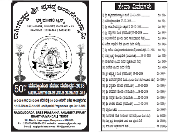 Ragigudda Hanuma Jayanthi Golden Jubilee celebration from Dec 12 to Dec 30