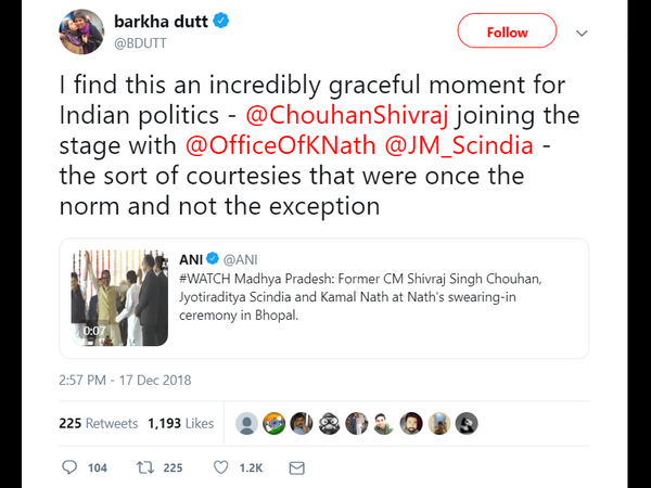ಪತ್ರಕರ್ತೆ ಬರ್ಖಾ ದತ್ ಶ್ಲಾಘನೆ 